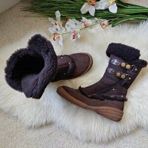 Brown Real Fur Suede Side Zipper Winter Boots